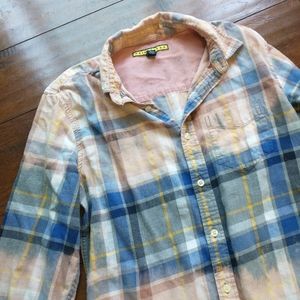 vintage custom bleached pink yellow blue flannel size small